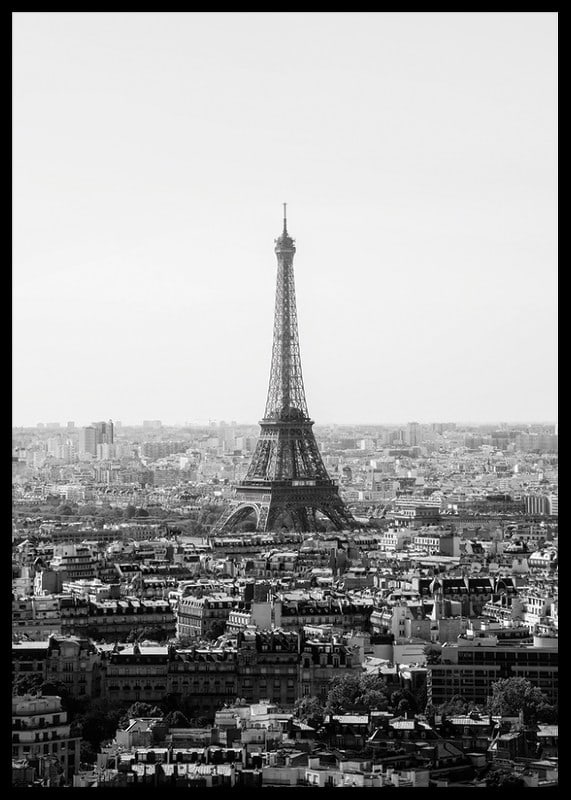Black and white view of the Eiffel Tower and central Paris-12