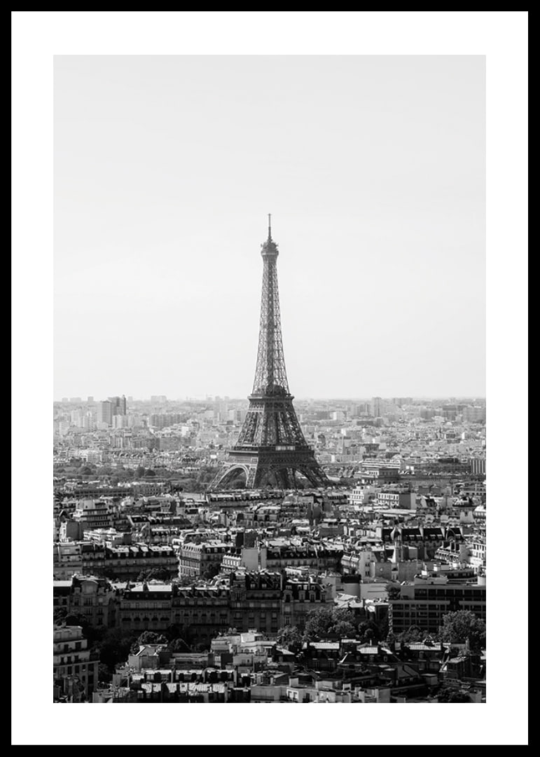 Black and white view of the Eiffel Tower and central Paris-12