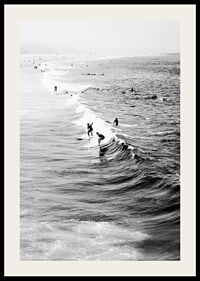 Black and white photography of surfers on waves at long beach-2