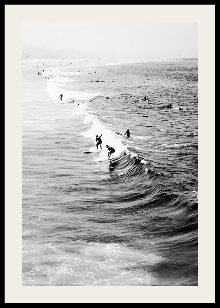 Black and white photography of surfers on waves at long beach-12