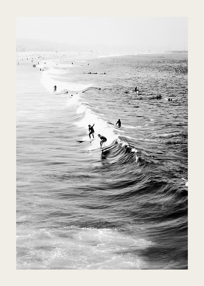 Black and white photography of surfers on waves at long beach-12