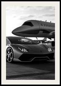 Black and white sports car and private jet at airport close-up-2