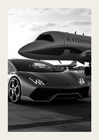 Black and white sports car and private jet at airport close-up-3