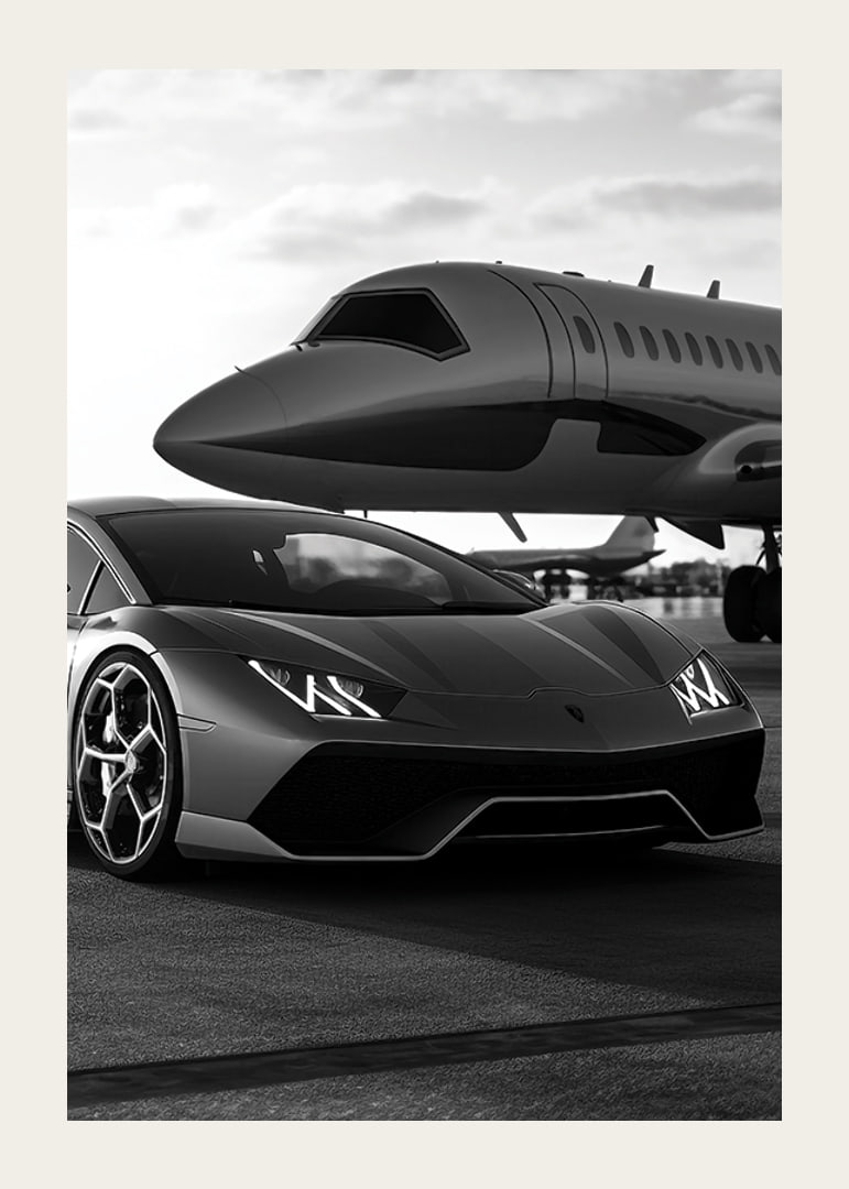 Black and white sports car and private jet at airport close-up-12