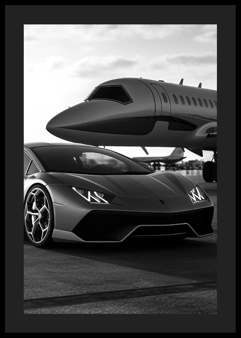 Black and white sports car and private jet at airport close-up-12
