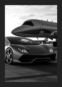 Black and white sports car and private jet at airport close-up-5