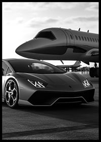 Black and white sports car and private jet at airport close-up-6