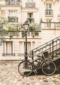 Fotografi av klassisk cykel vid parisiskt stenhus i beige toner-7