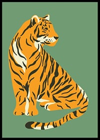 Illustrerad tiger i vintage stil mot dovt grön bakgrund-6