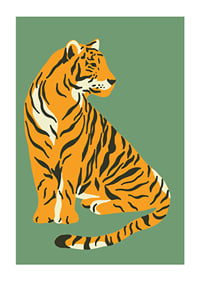Illustrerad tiger i vintage stil mot dovt grön bakgrund-1