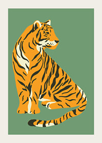 Illustrerad tiger i vintage stil mot dovt grön bakgrund-3