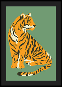 Illustrerad tiger i vintage stil mot dovt grön bakgrund-4