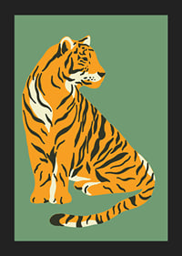 Illustrerad tiger i vintage stil mot dovt grön bakgrund-5