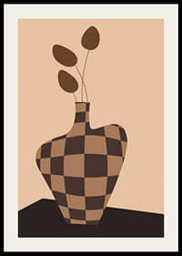 Graphic vase with checkered pattern in brown shades and simple leaves-2