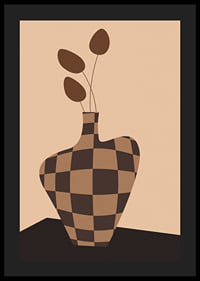 Graphic vase with checkered pattern in brown shades and simple leaves-4