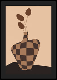 Graafiline vaas pruunides toonides ruudulise mustri ja lihtsate lehtedega-4