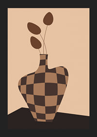 Graphic vase with checkered pattern in brown shades and simple leaves-5