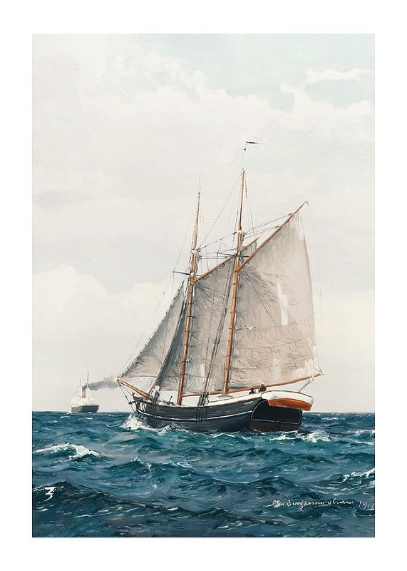 Plagát Marine Med Sejlskib Og Dampskib By Benjamin Olsen