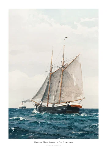 Poster Marine Med Sejlskib Og Dampskib By Benjamin Olsen