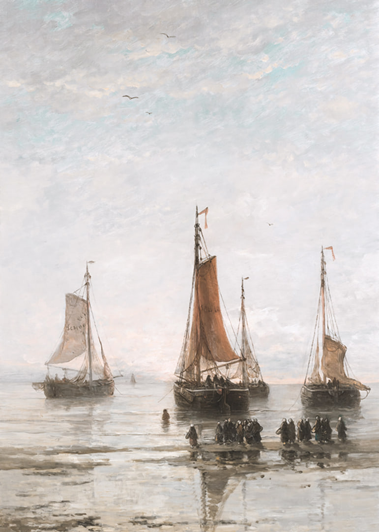 Scheveningse Bommen Voor Anker By Hendrik Willem Mesdag-12