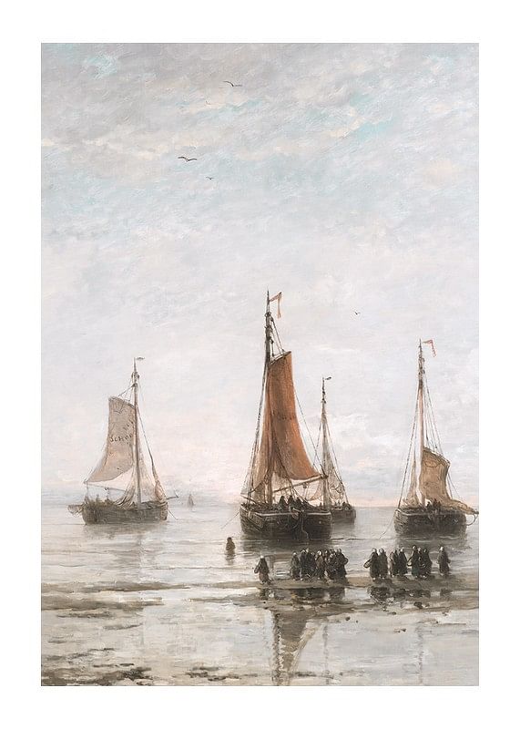 Plagát Scheveningse Bommen Voor Anker By Hendrik Willem Mesdag