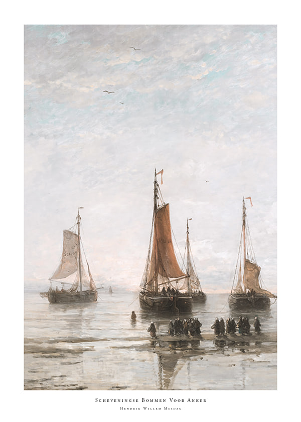 Plakāts Scheveningse Bommen Voor Anker By Hendrik Willem Mesdag
