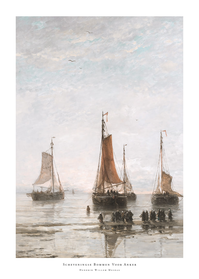 Scheveningse Bommen Voor Anker By Hendrik Willem Mesdag-12