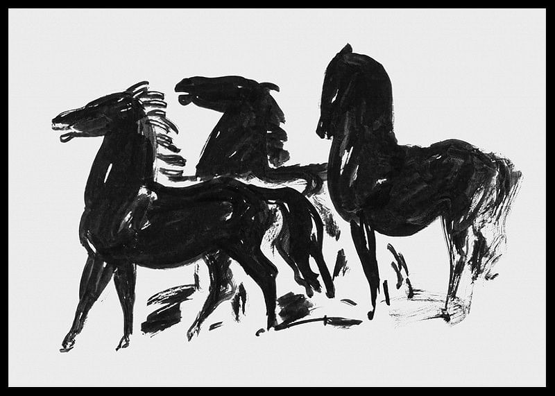 Drie Zwarte Paarden Staand Naar Links Kijkend By Leo Gestel-12