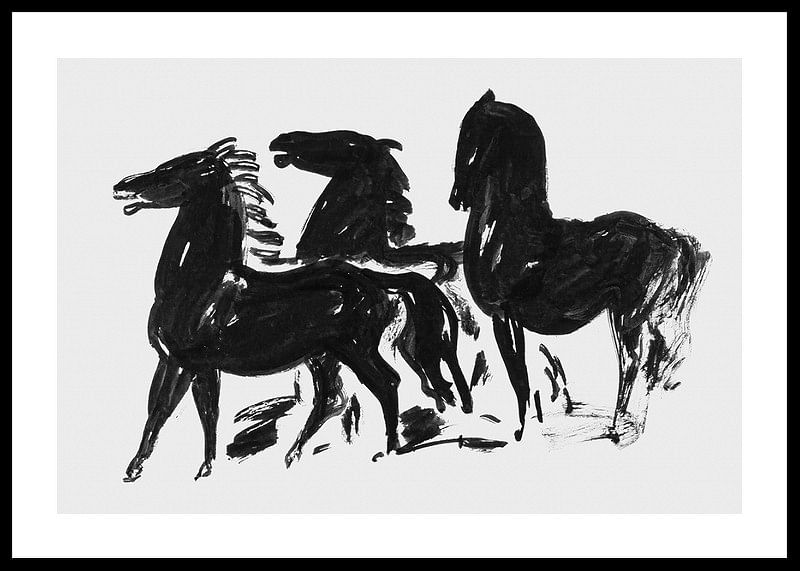 Drie Zwarte Paarden Staand Naar Links Kijkend By Leo Gestel-12