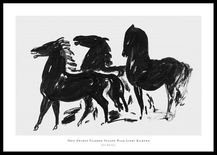 Drie Zwarte Paarden Staand Naar Links Kijkend By Leo Gestel-12