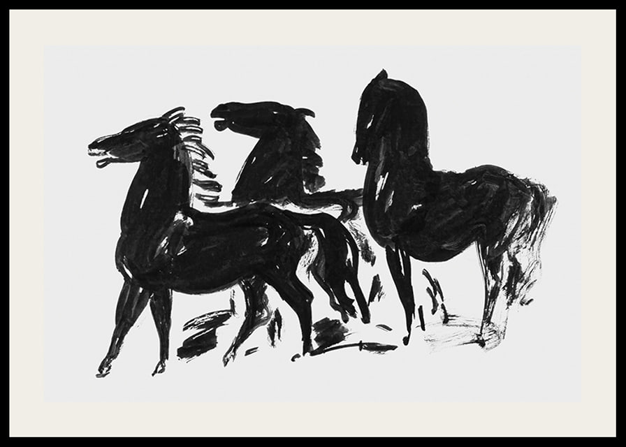 Drie Zwarte Paarden Staand Naar Links Kijkend By Leo Gestel-12