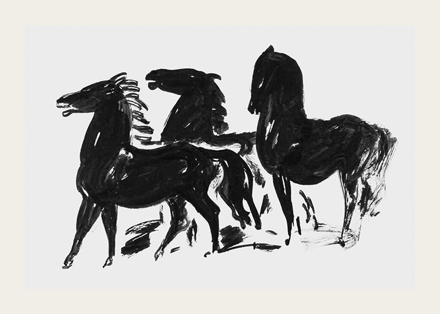 Drie Zwarte Paarden Staand Naar Links Kijkend By Leo Gestel-12