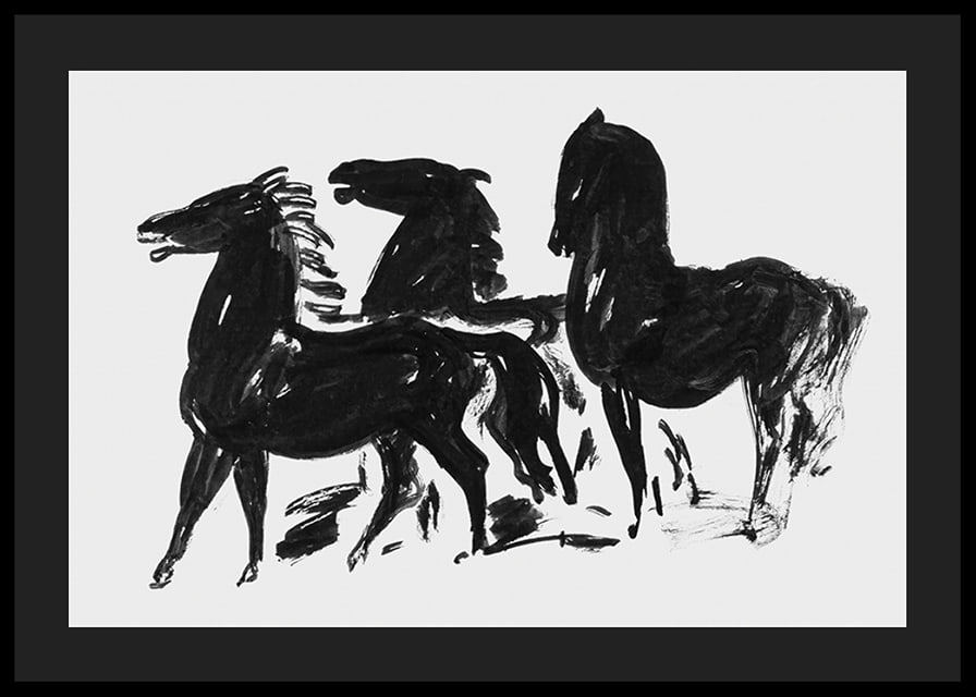 Drie Zwarte Paarden Staand Naar Links Kijkend By Leo Gestel-12