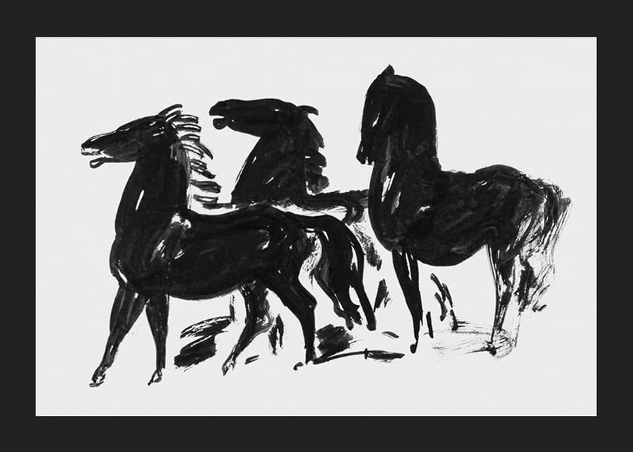 Drie Zwarte Paarden Staand Naar Links Kijkend By Leo Gestel-12