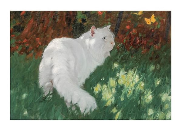 Plagát White Cat And Butterflies By Arthur Heyer