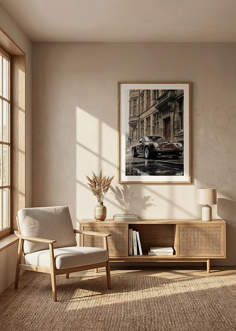 Classic black Porsche 911 in front of historic stone facade-12