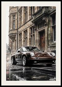 Classic black Porsche 911 in front of historic stone facade-2