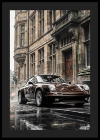 Classic black Porsche 911 in front of historic stone facade-4