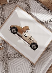 Illustrated bear driving toy car in brown and beige tones-8