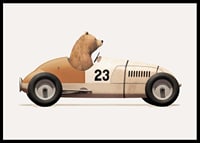 Illustrated bear driving toy car in brown and beige tones-6