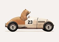 Illustrated bear driving toy car in brown and beige tones-7