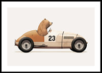 Illustrated bear driving toy car in brown and beige tones-0