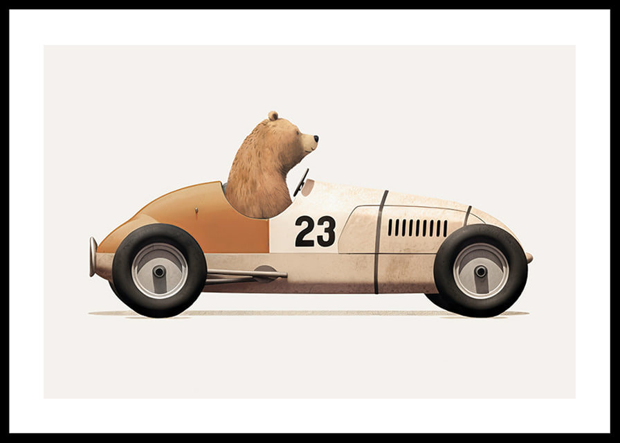 Illustrated bear driving toy car in brown and beige tones-12