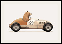 Illustrated bear driving toy car in brown and beige tones-2