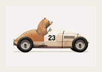 Illustrated bear driving toy car in brown and beige tones-3