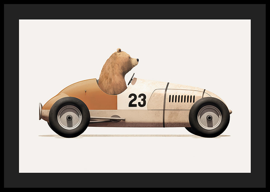 Illustrated bear driving toy car in brown and beige tones-12