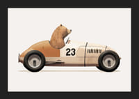 Illustrated bear driving toy car in brown and beige tones-5