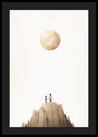 Illustration of two children on mountaintop against big beige moon-4