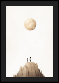 Ilustrație cu doi copii pe vârful muntelui pe fundalul unei luni mari și bej-4