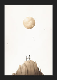 Illustration of two children on mountaintop against big beige moon-5